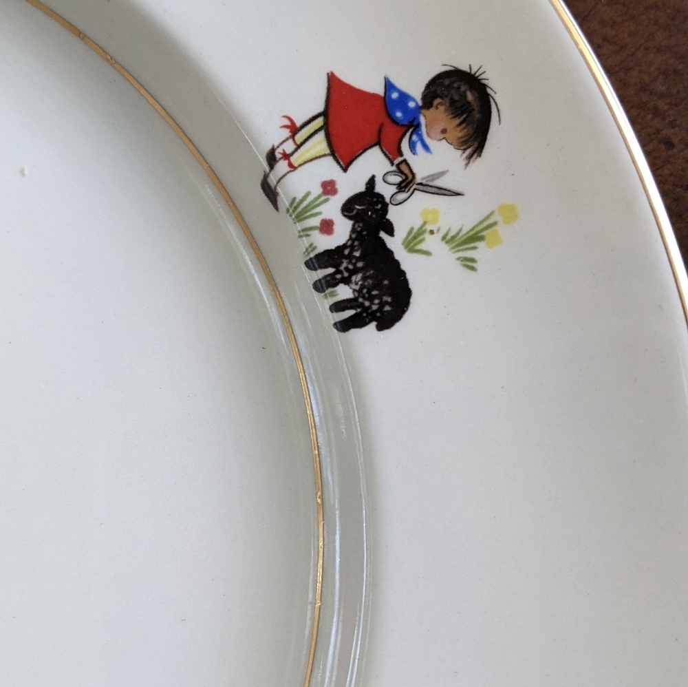 Rare Vtg Nursery Rhymes Weatherby Royal Falcon 4 Plates 10 in gold rimmed gift